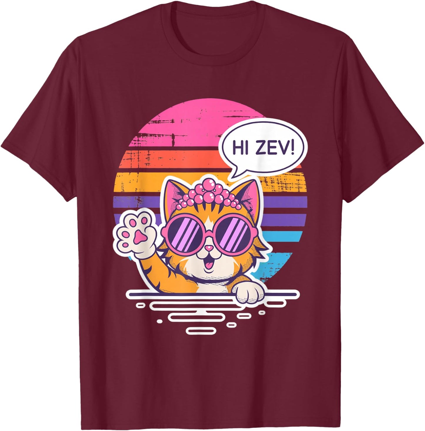 Hi Zev Funny Cat Princess Sunset Sunglasses Crown Retro T-Shirt - T-Shirt | Maroon