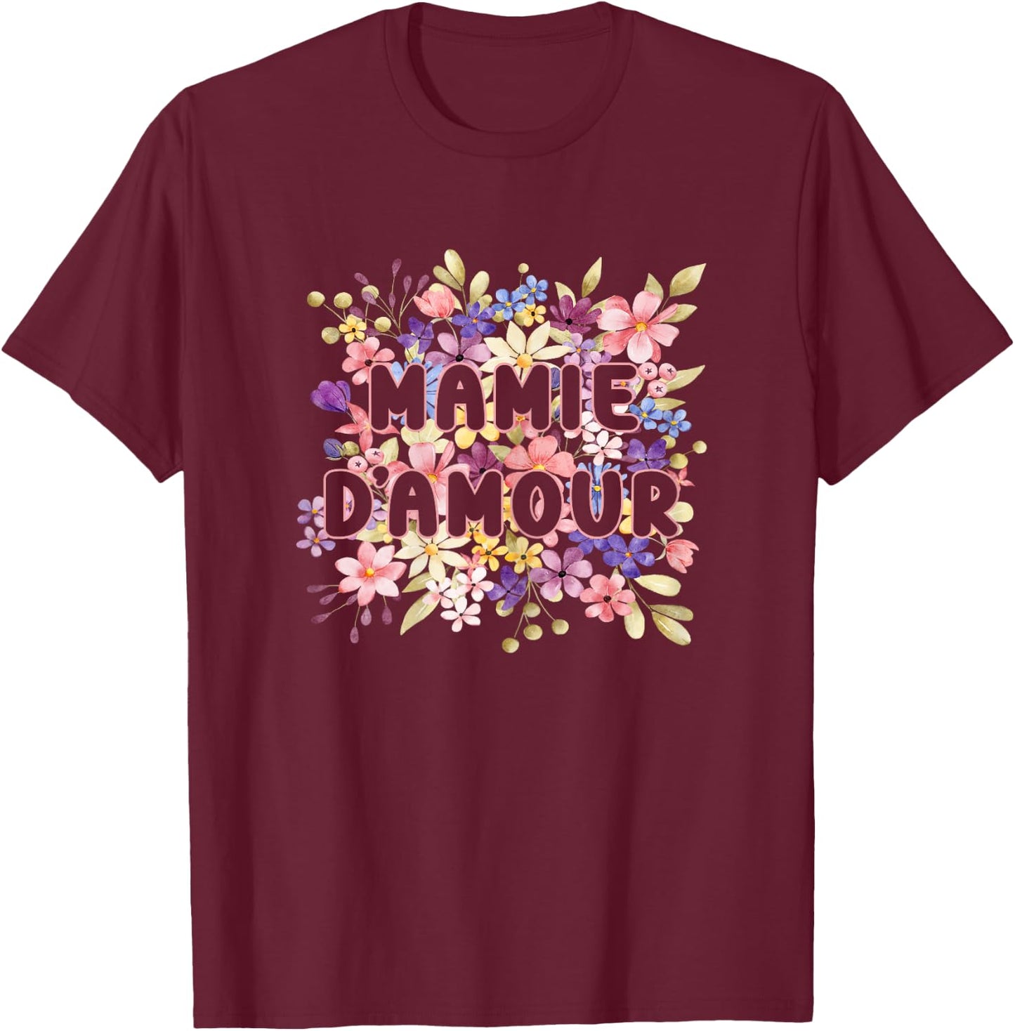 Grandma Love Flowers Gift Super Manny Grandma Day , Black, Female X-Small T-Shirt - T-Shirt | Maroon