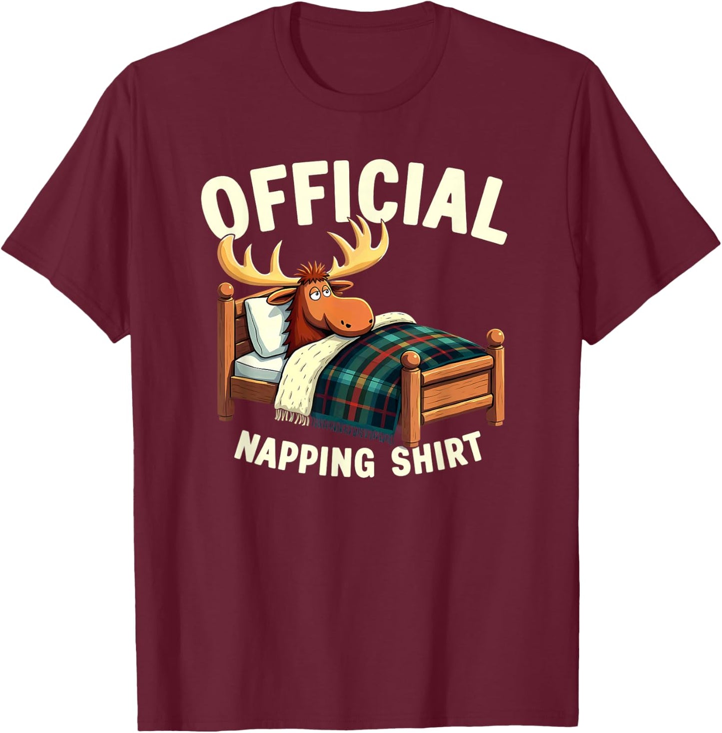Official Sleepshirt Moose Sleeping Napping T-Shirt - T-Shirt | Maroon