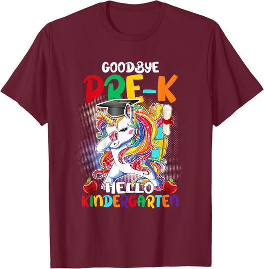 Goodbye Pre-K Hello Kindergarten Graduate Unicorn Dabbing T-Shirt - T-Shirt | Maroon