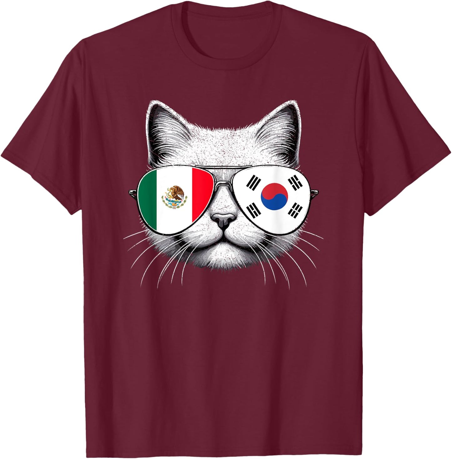 Mexican Korean Flag Funny Cat Mexico South Korea T-Shirt - T-Shirt | Maroon