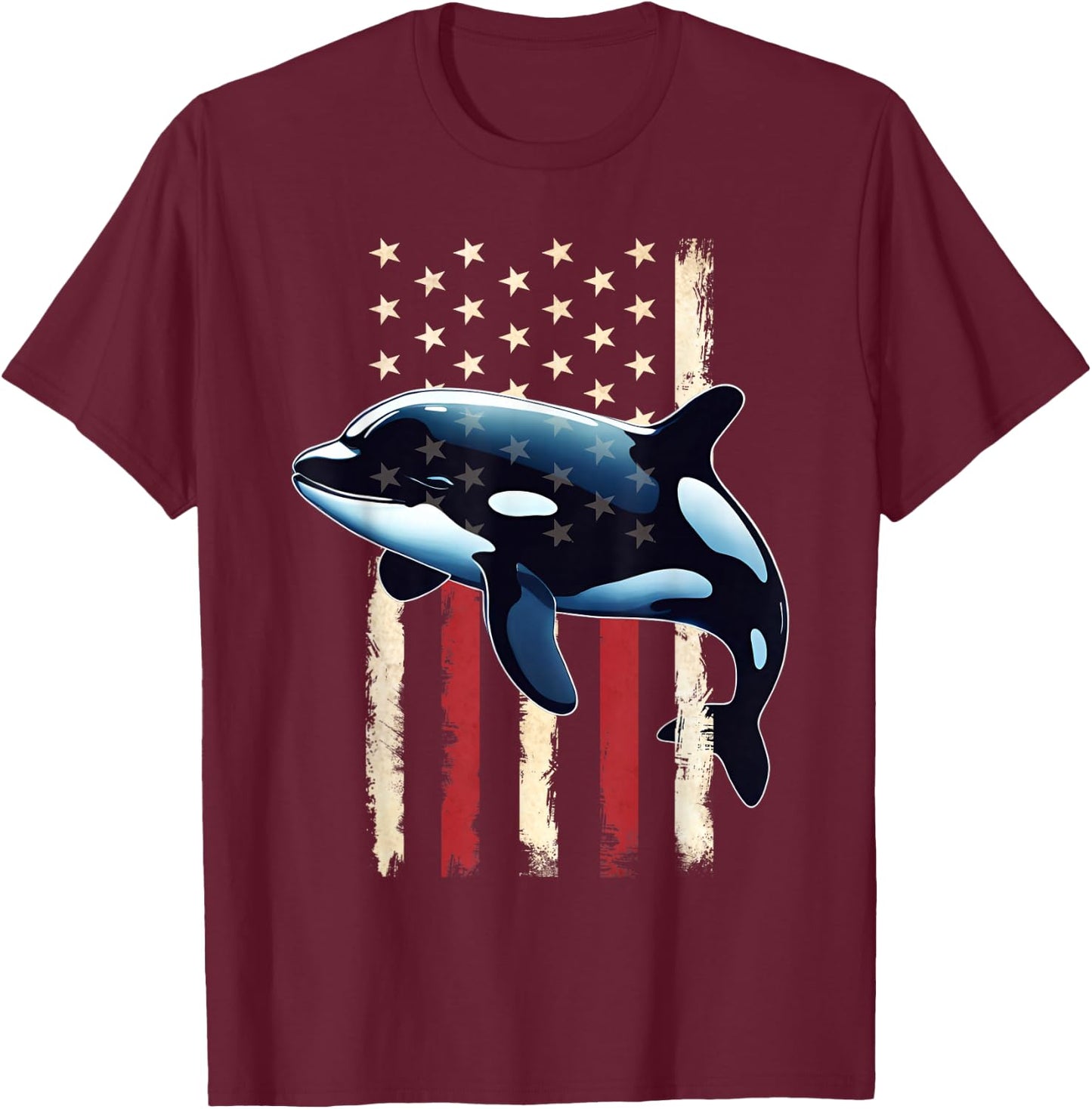 American Flag Orca 4th of July Happy 4th Patriotic USA Boys T-Shirt - T-Shirt | Maroon