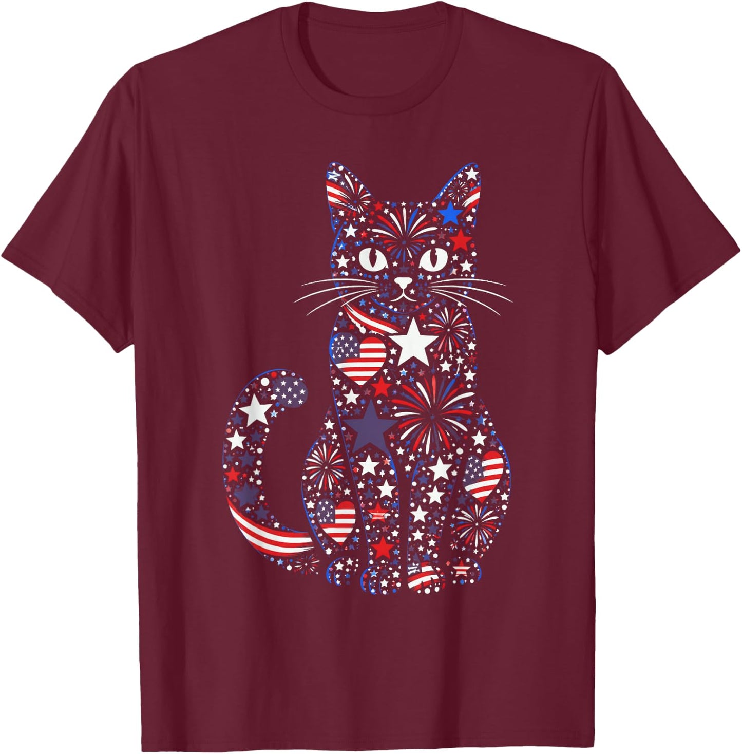 250th Anniversary USA 2026 American Flag Patriotic Cat T-Shirt - T-Shirt | Maroon