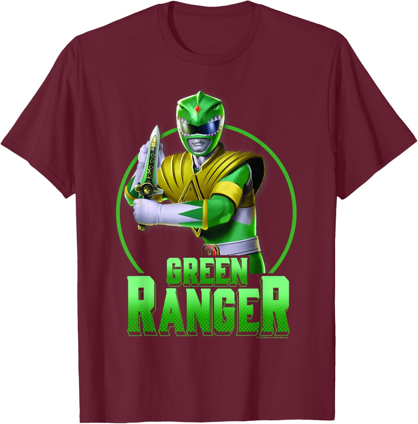 Power Rangers Green Ranger Karate Action Circle Portrait T-Shirt - T-Shirt | Maroon