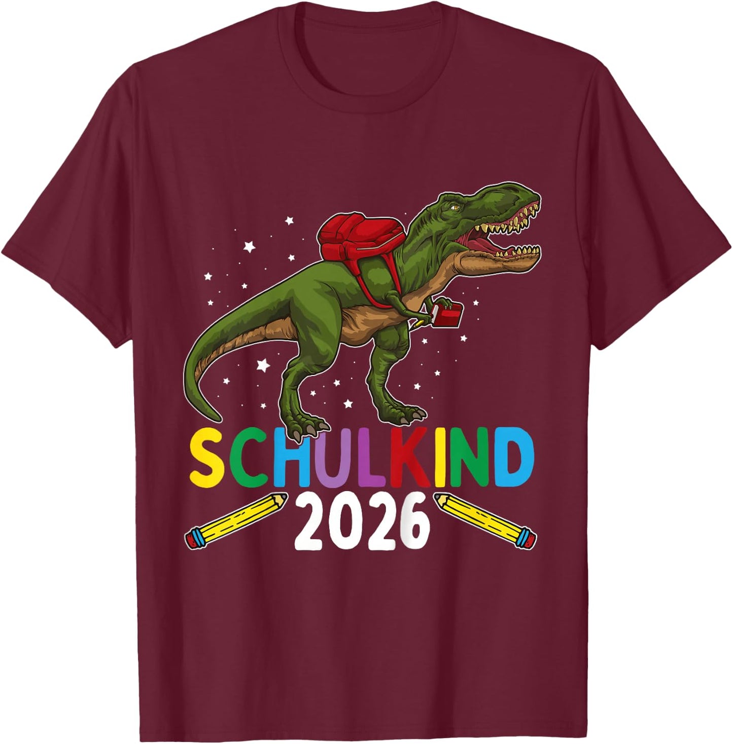 Einschulung Junge Dinosaurier Schulkind 2026 T-Shirt - T-Shirt | Maroon