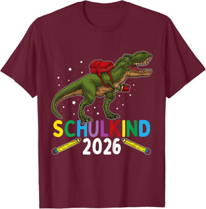 Einschulung Junge Dinosaurier Schulkind 2026 T-Shirt - T-Shirt | Maroon