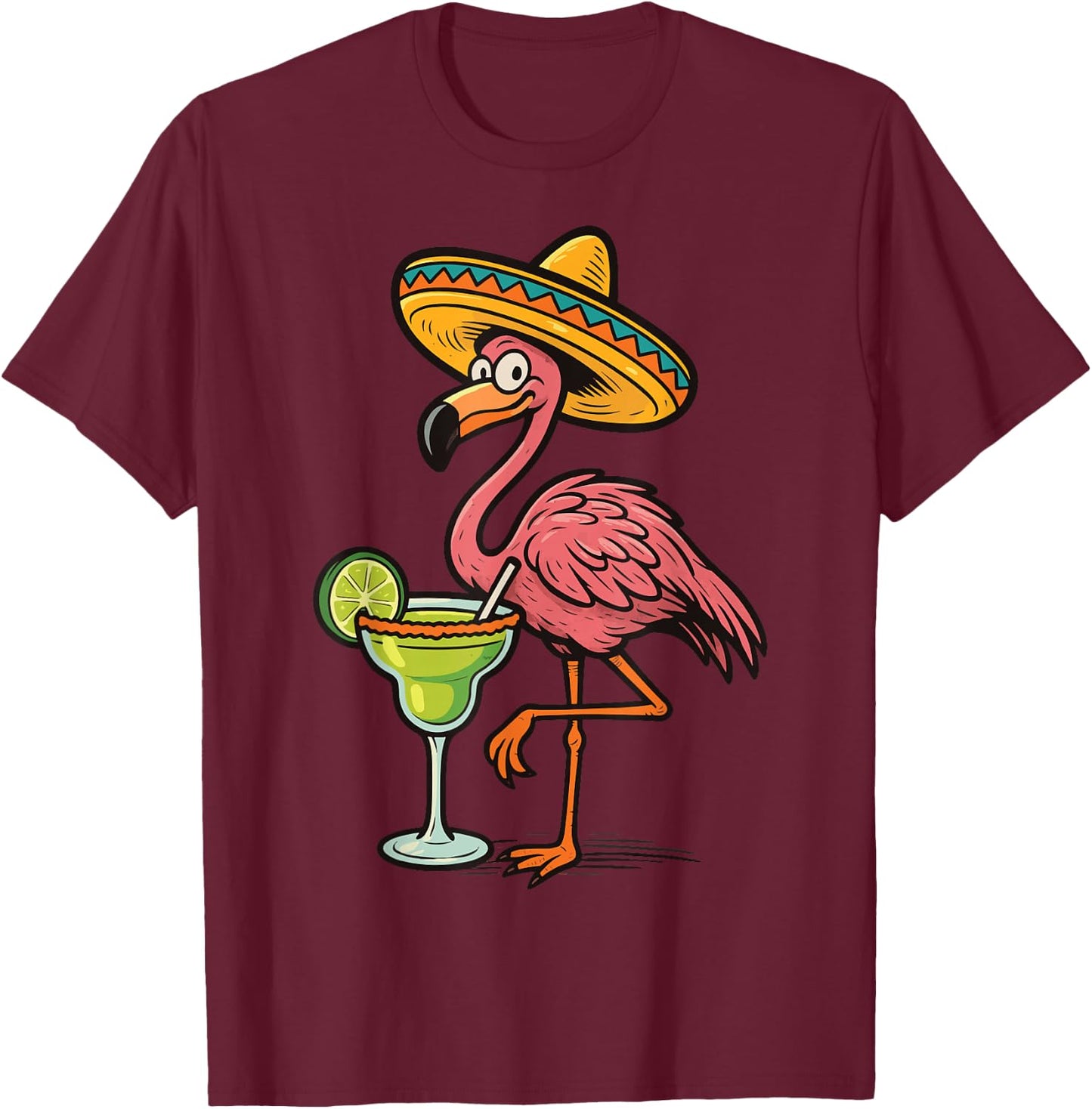 Flamingo Margarita Cinco De Mayo T-Shirt - T-Shirt | Maroon