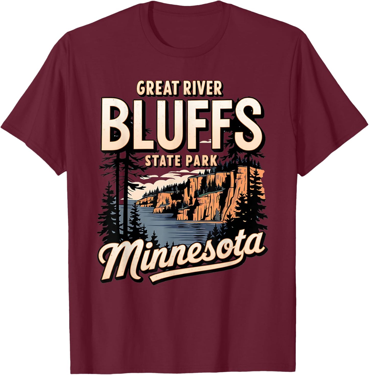 Scenic Minnesota Great River Bluff State Park T-Shirt - T-Shirt | Maroon