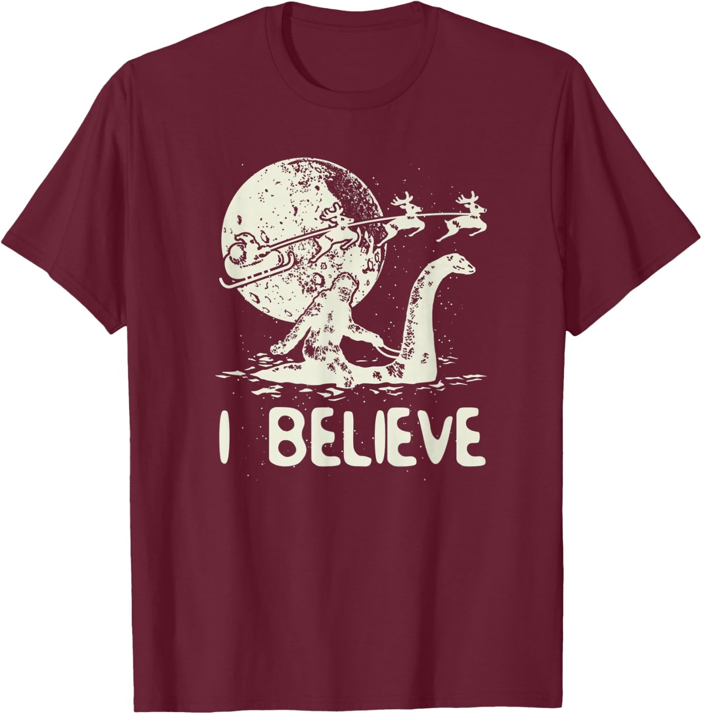 I Believe in Bigfoot Sasquatch Yeti and Santa Claus T-Shirt - T-Shirt | Maroon