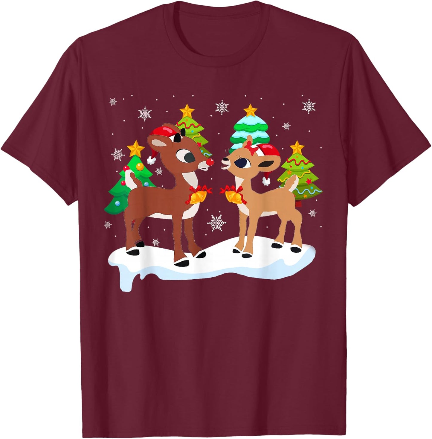 Red Nose Reindeer and Clarice Christmas Tree Kids Girls T-Shirt - T-Shirt | Maroon