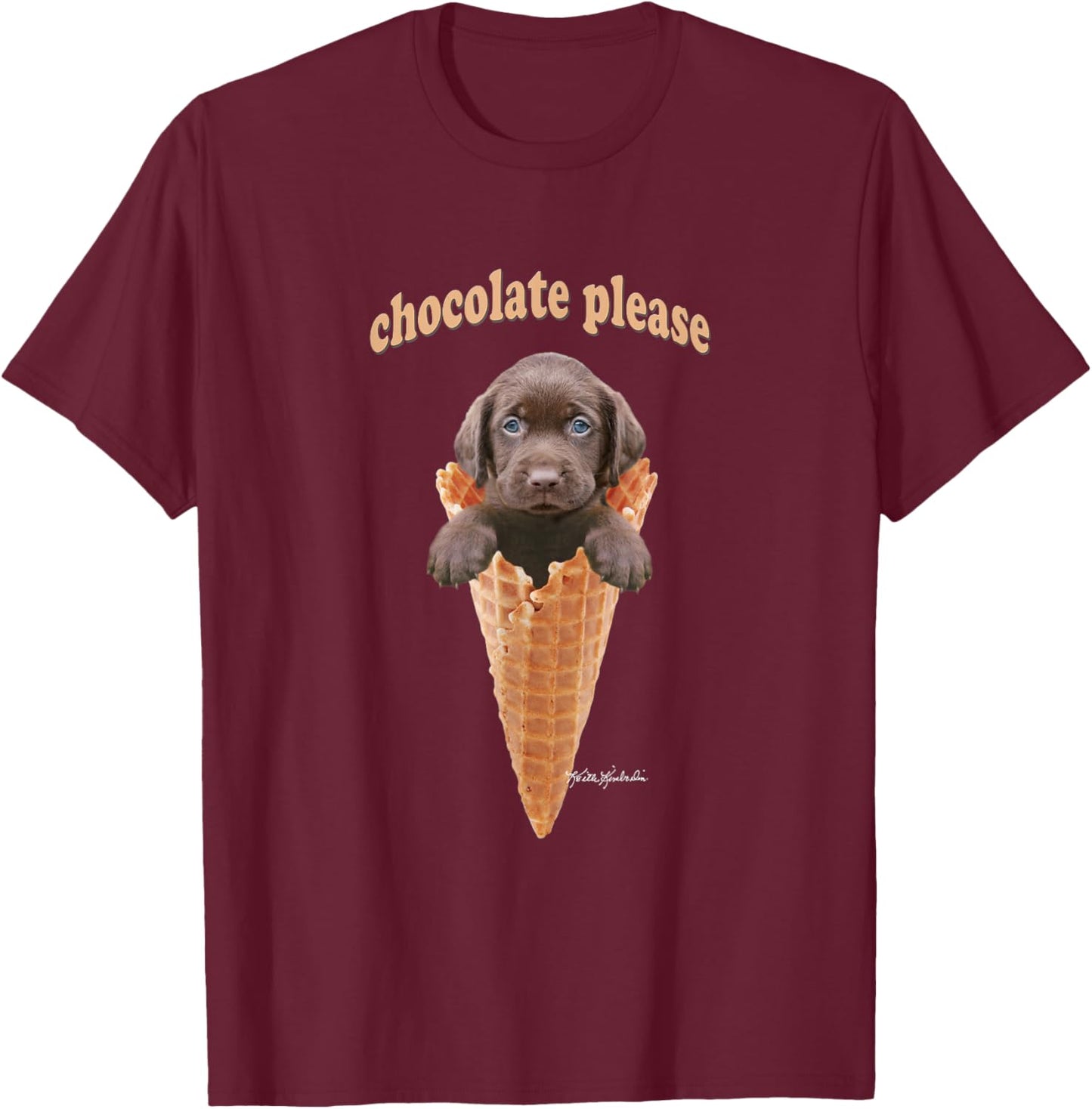Chocolate Lab Waffle Cone Ice Cream Cute Puppy T-Shirt - T-Shirt | Maroon