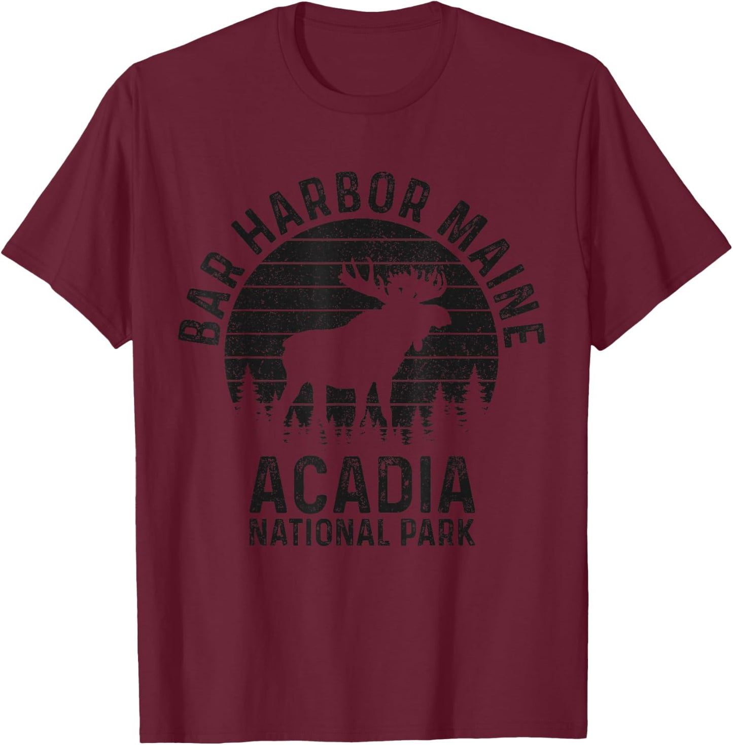 Bar Harbor Acadia National Park Maine Moose Vintage Souvenir T-Shirt - T-Shirt | Maroon