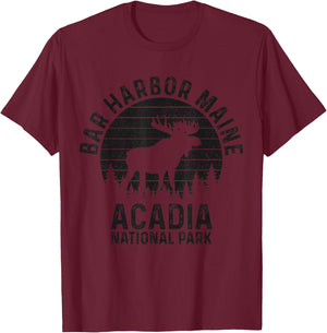 Bar Harbor Acadia National Park Maine Moose Vintage Souvenir T-Shirt - T-Shirt | Maroon