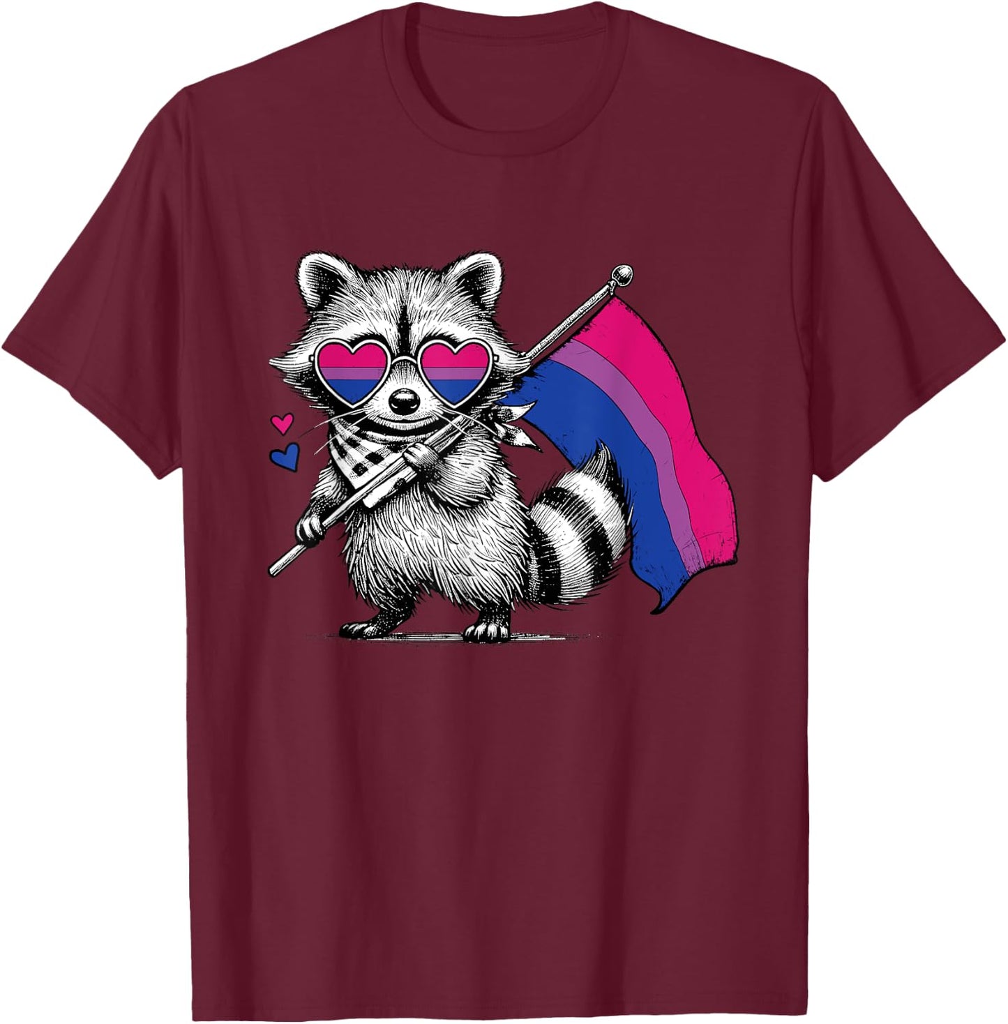 Funny Cute Raccoon Flag Bisexual Brainbow LGBT Pride Month T-Shirt - T-Shirt | Maroon