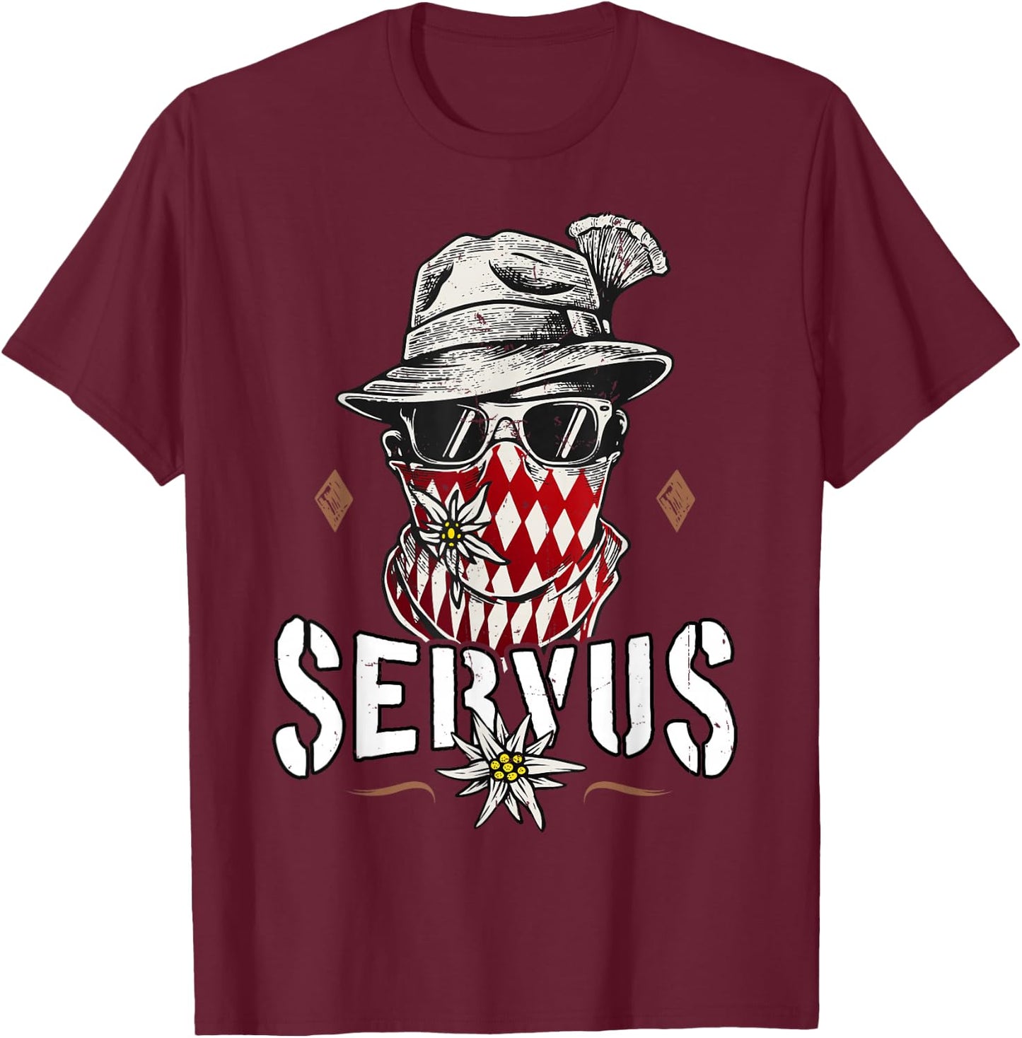 Servus Men's Traditional Bavarian , black T-Shirt - T-Shirt | Maroon