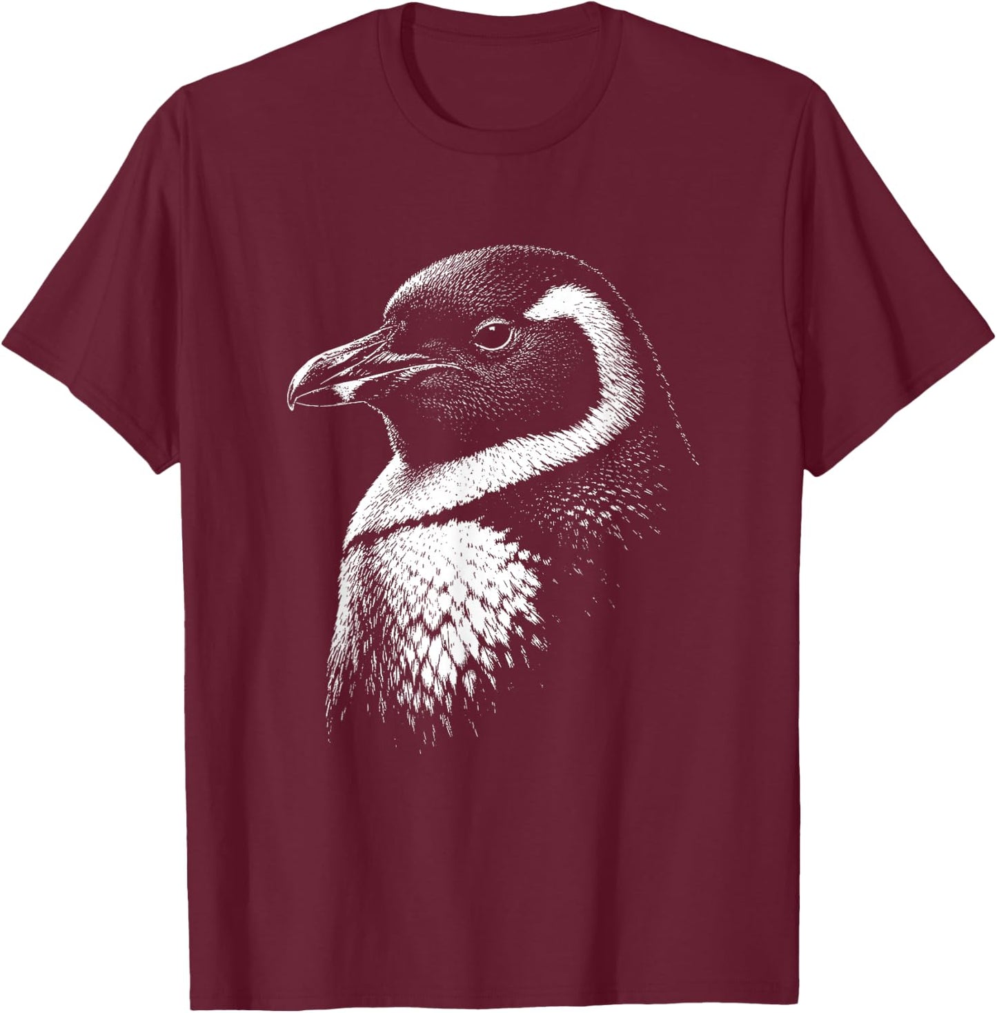 Penguin Portrait Black and White Animal Lover T-Shirt - T-Shirt | Maroon