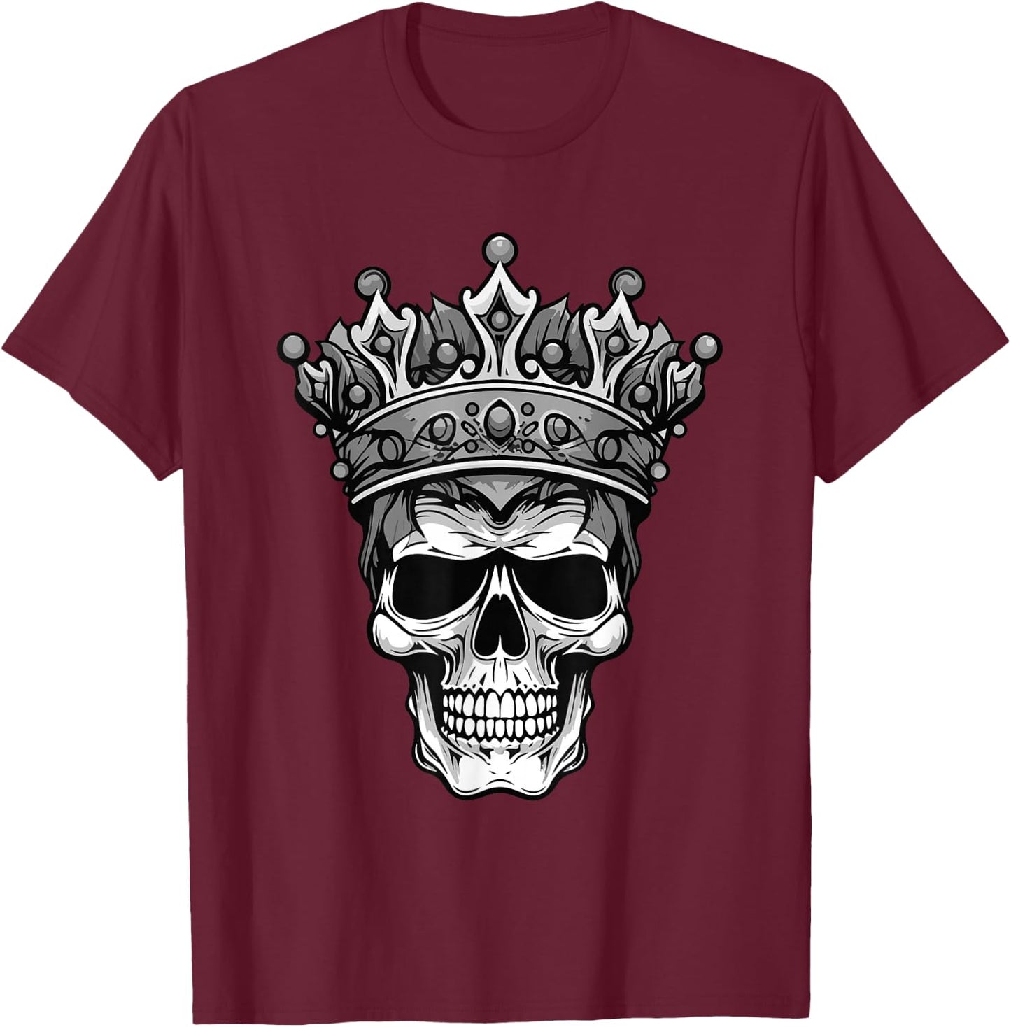 King Skull Head Crown Portrait T-Shirt - T-Shirt | Maroon