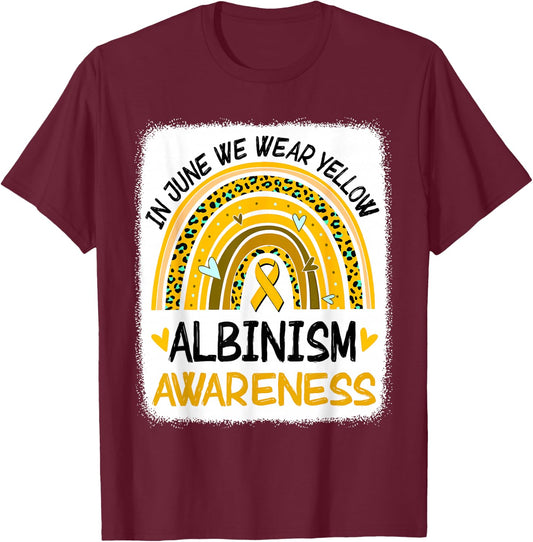 In June We Wear Yellow Rainbow Leopard Albinism Awareness T-Shirt - T-Shirt | Maroon