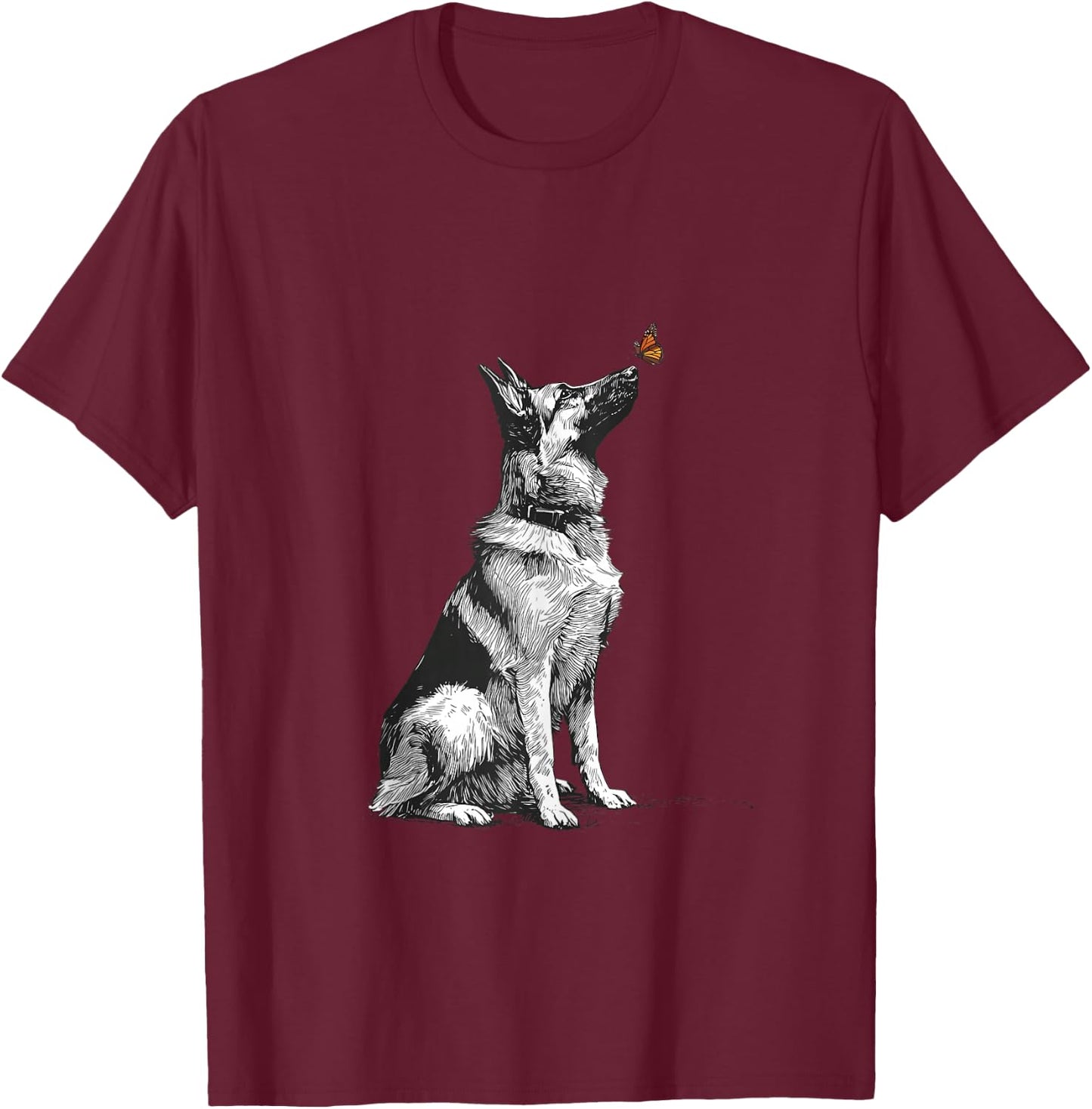 German Shepherd with Butterfly T-Shirt - T-Shirt | Maroon
