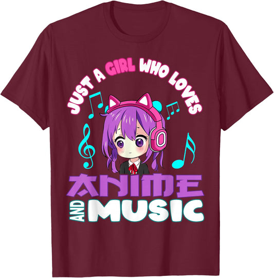 Anime and Music Girl for Teen cute chibi graphic T-Shirt - T-Shirt | Maroon