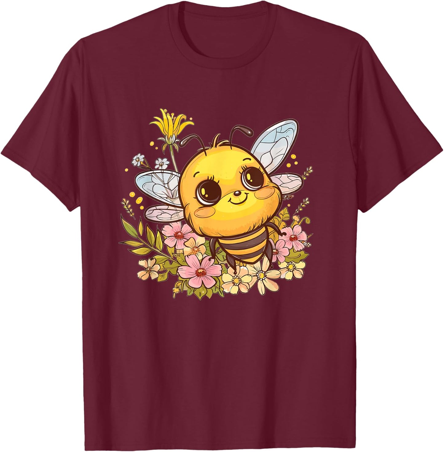 Cute Bee with Flowers I Kids Bee T-Shirt - T-Shirt | Maroon