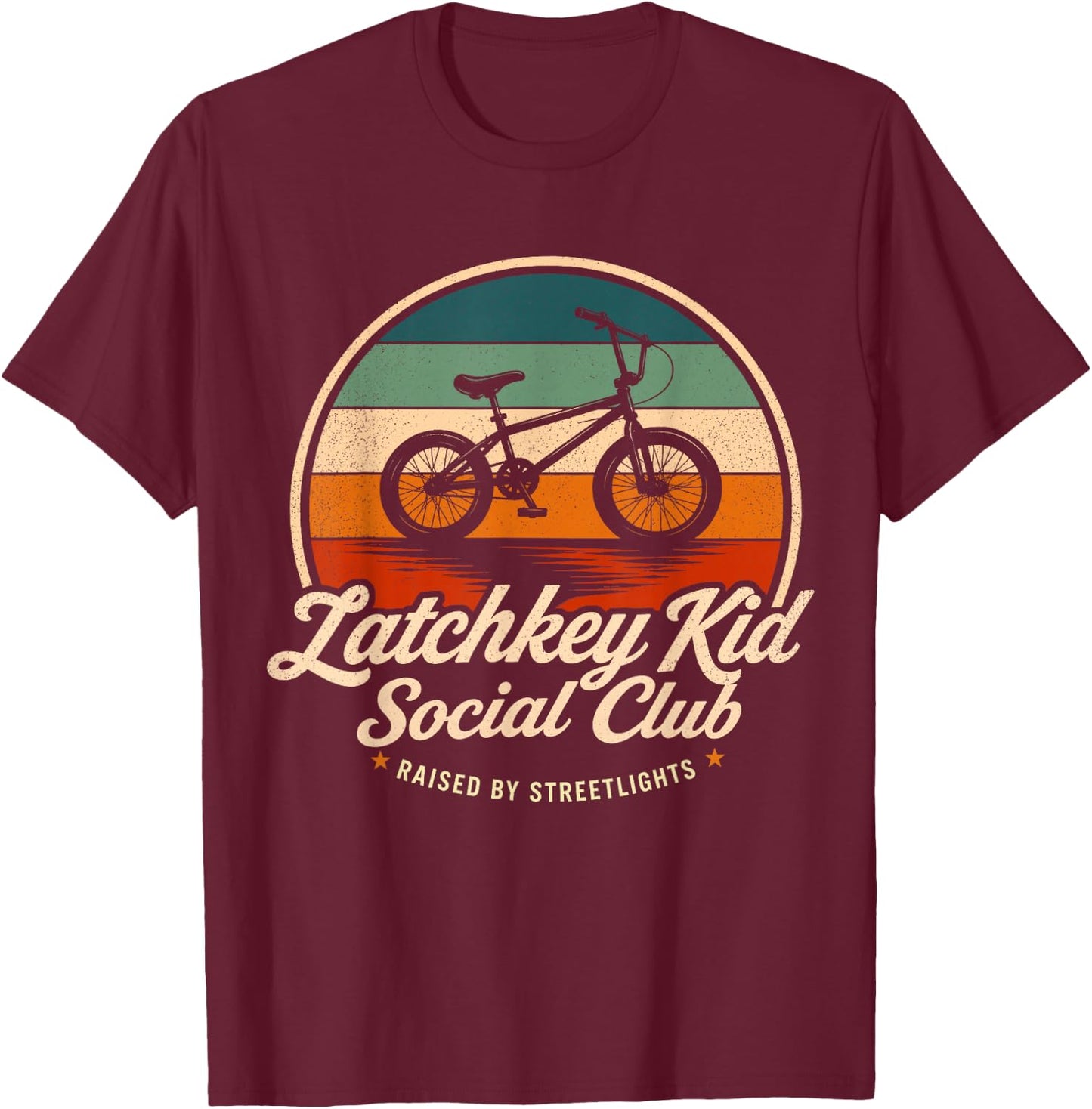 Retro Latchkey Kid Social Club Raised By Streetlights T-Shirt - T-Shirt | Maroon