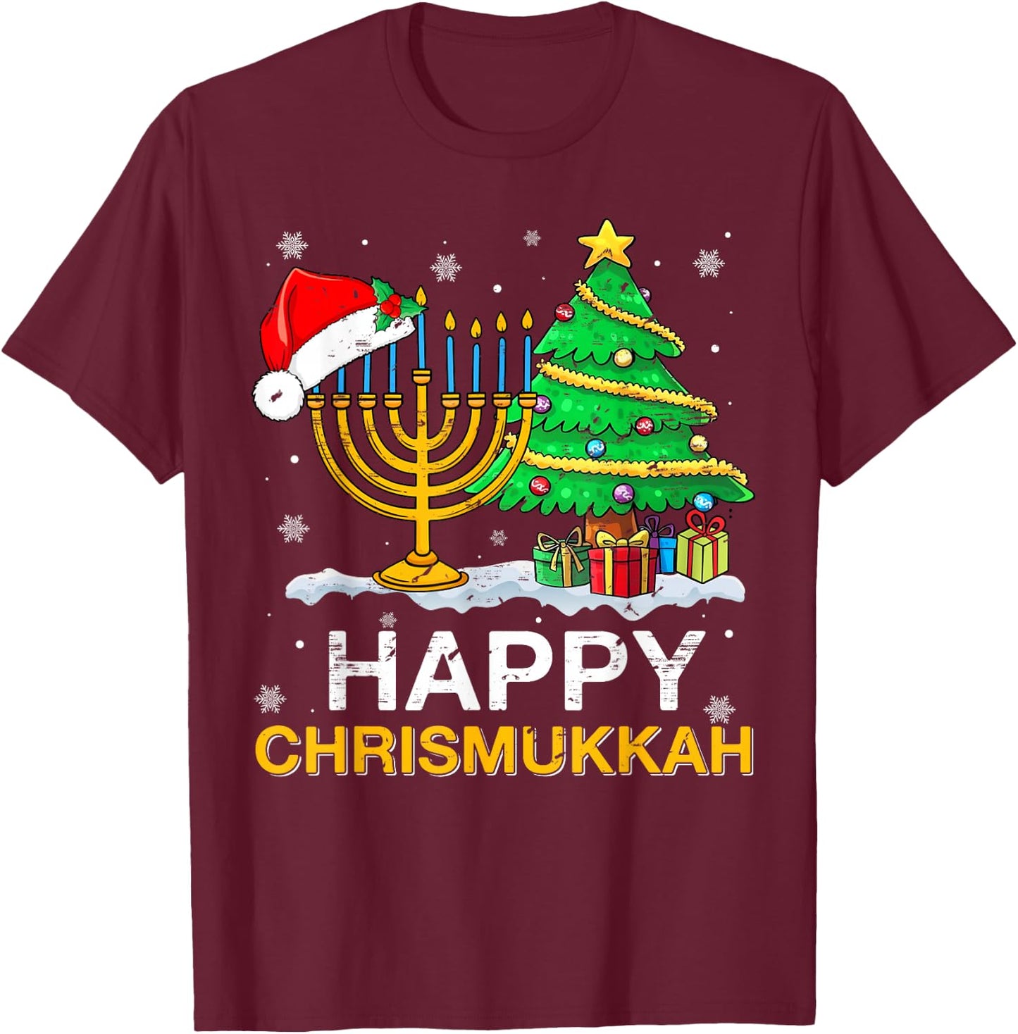 Happy Chrismukkah Jewish Christmas Hanukkah Holiday Chanukah T-Shirt - T-Shirt | Maroon