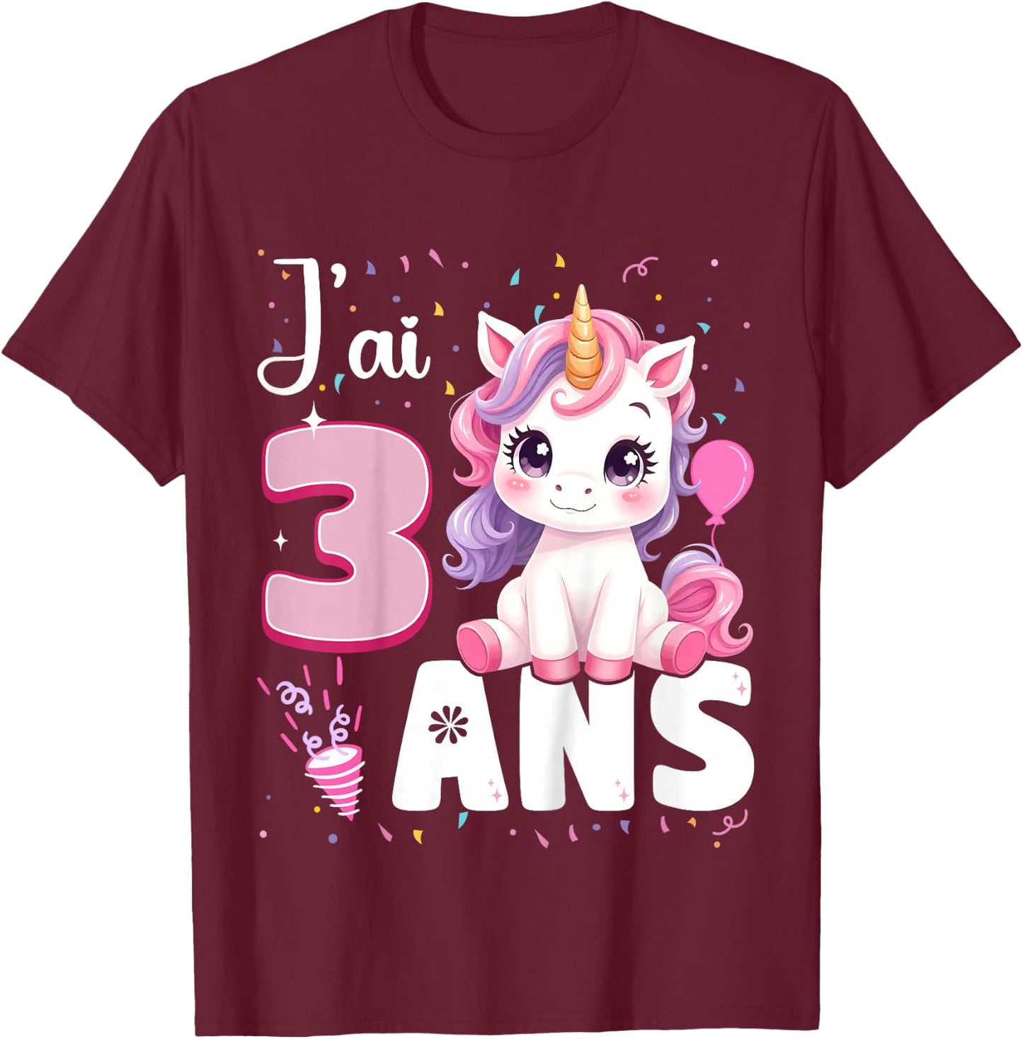 3 Year Old Unicorn Girl Birthday 3 Years I Ai 3 Years , Black, 2 T-Shirt - T-Shirt | Maroon