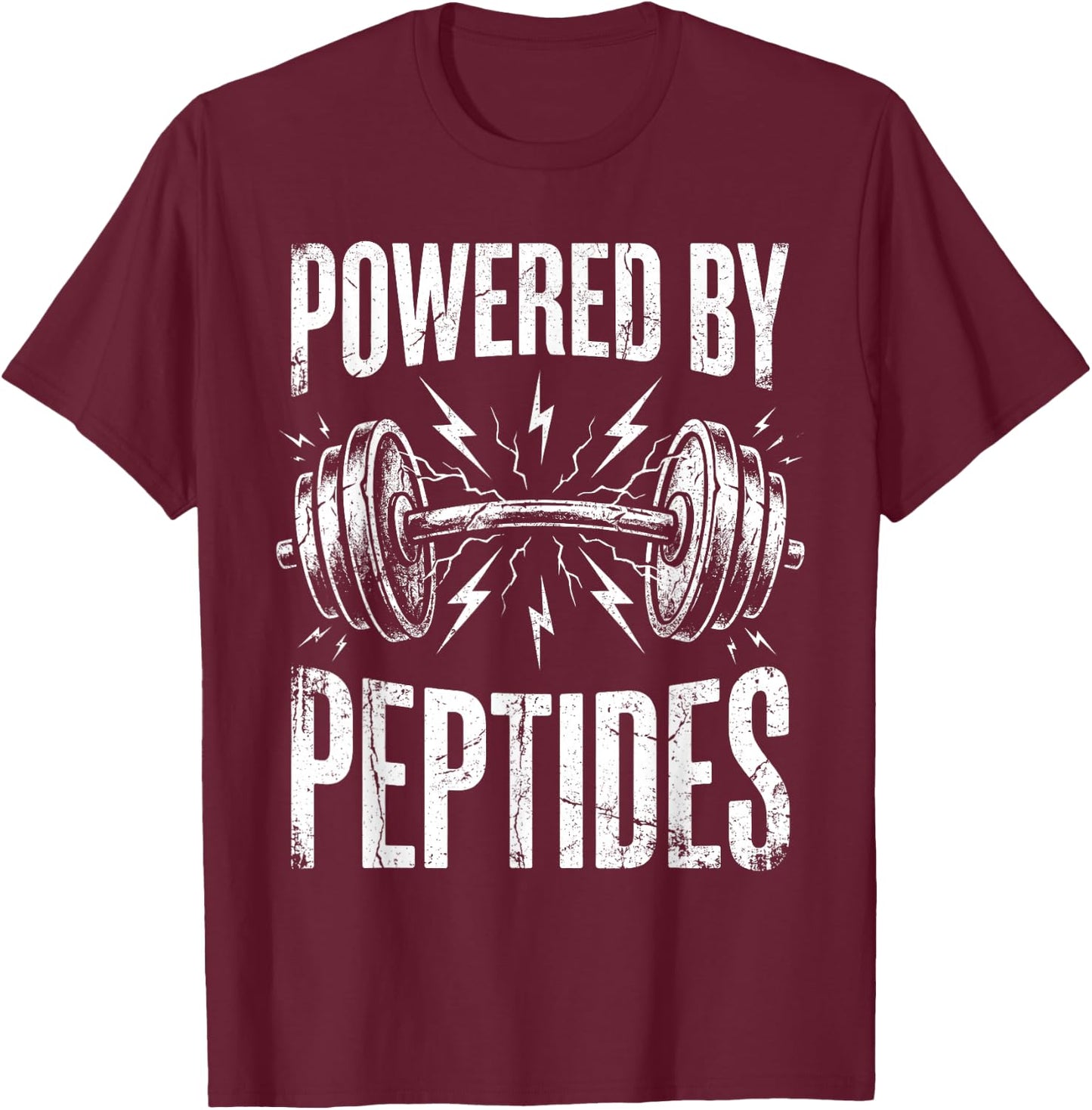 Powered By Peptides Bodybuilding Workout Weightlifting Gym T-Shirt - T-Shirt | Maroon