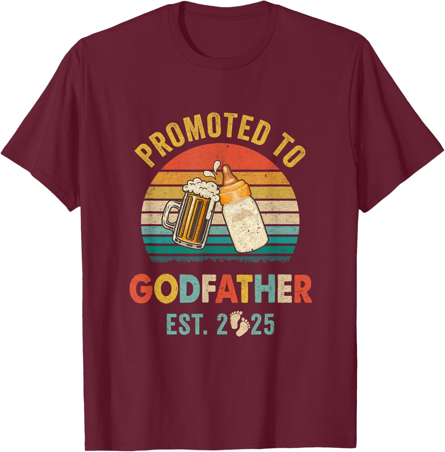 Promoted To Godfather Est 2025 Vintage New Fathers Day T-Shirt - T-Shirt | Maroon