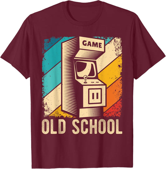 Game OLD SCHOOL Retro Arcade Game Gaming Gamer , Black, S T-Shirt - T-Shirt | Maroon