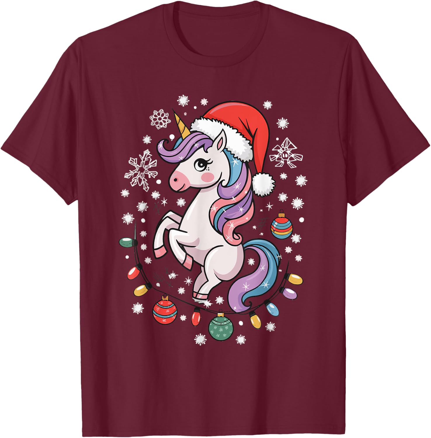 Unicorn Christmas T-Shirt - T-Shirt | Maroon