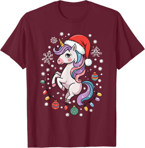 Unicorn Christmas T-Shirt - T-Shirt | Maroon