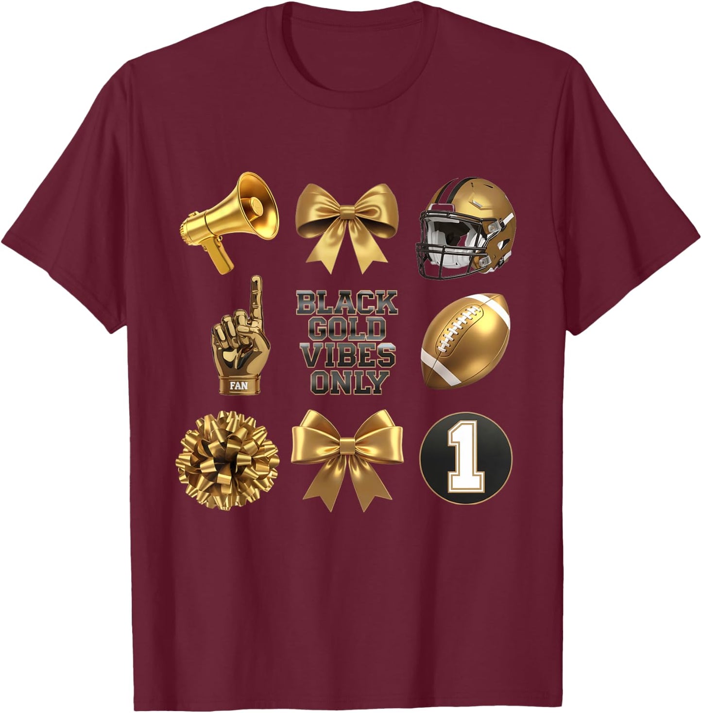 Gold Black Game Day Vibes Only Cheer T-Shirt - T-Shirt | Maroon