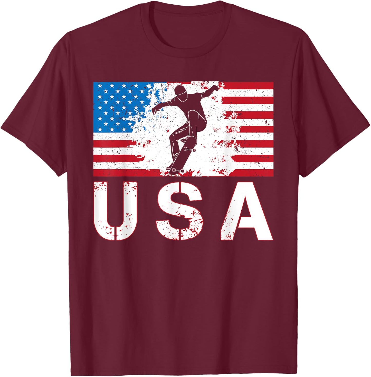 USA Skateboarding team American flag US skater men women T-Shirt - T-Shirt | Maroon
