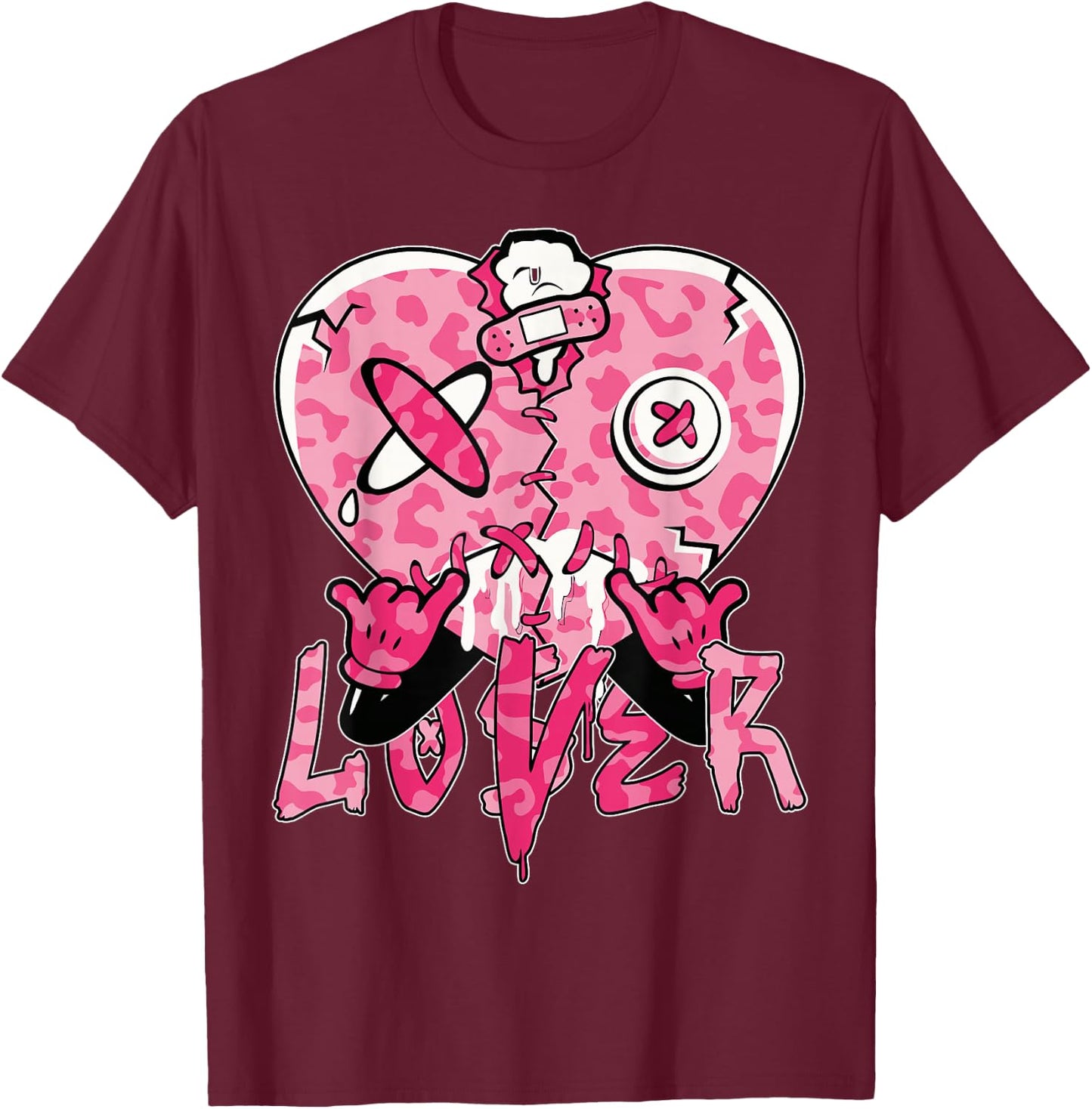 Funny Pink Loser Lover Pink Drip Heart Leopard Women T-Shirt - T-Shirt | Maroon