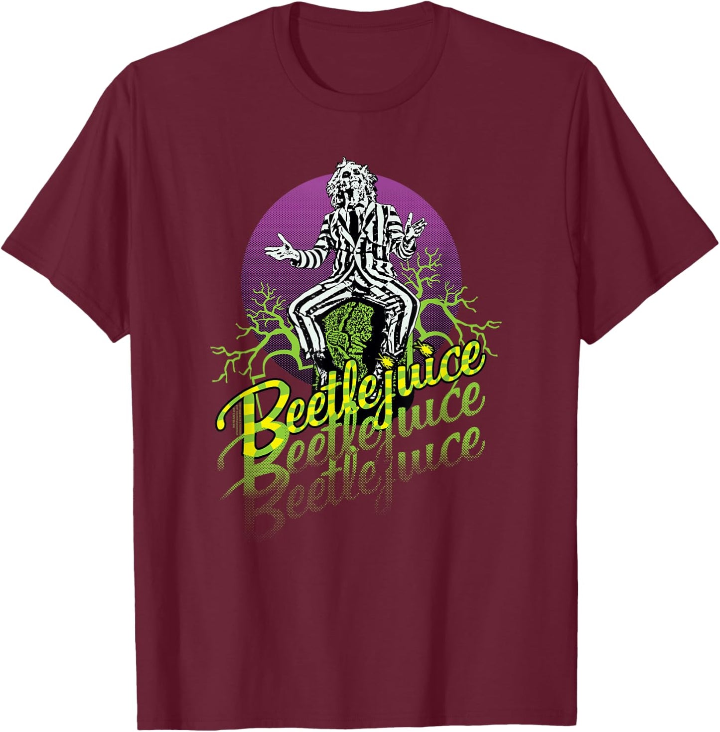 Beetlejuice Purple Circle , black, s T-Shirt - T-Shirt | Maroon