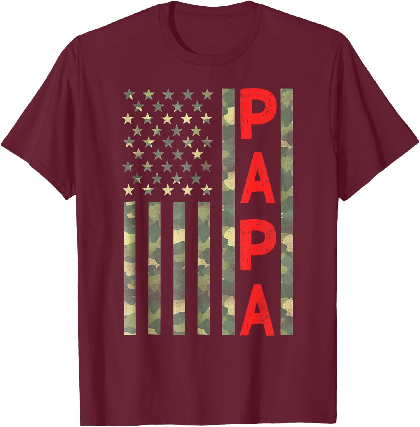 Proud Papa US American Flag Camo Funny Father's Day Dad 2026 T-Shirt - T-Shirt | Maroon