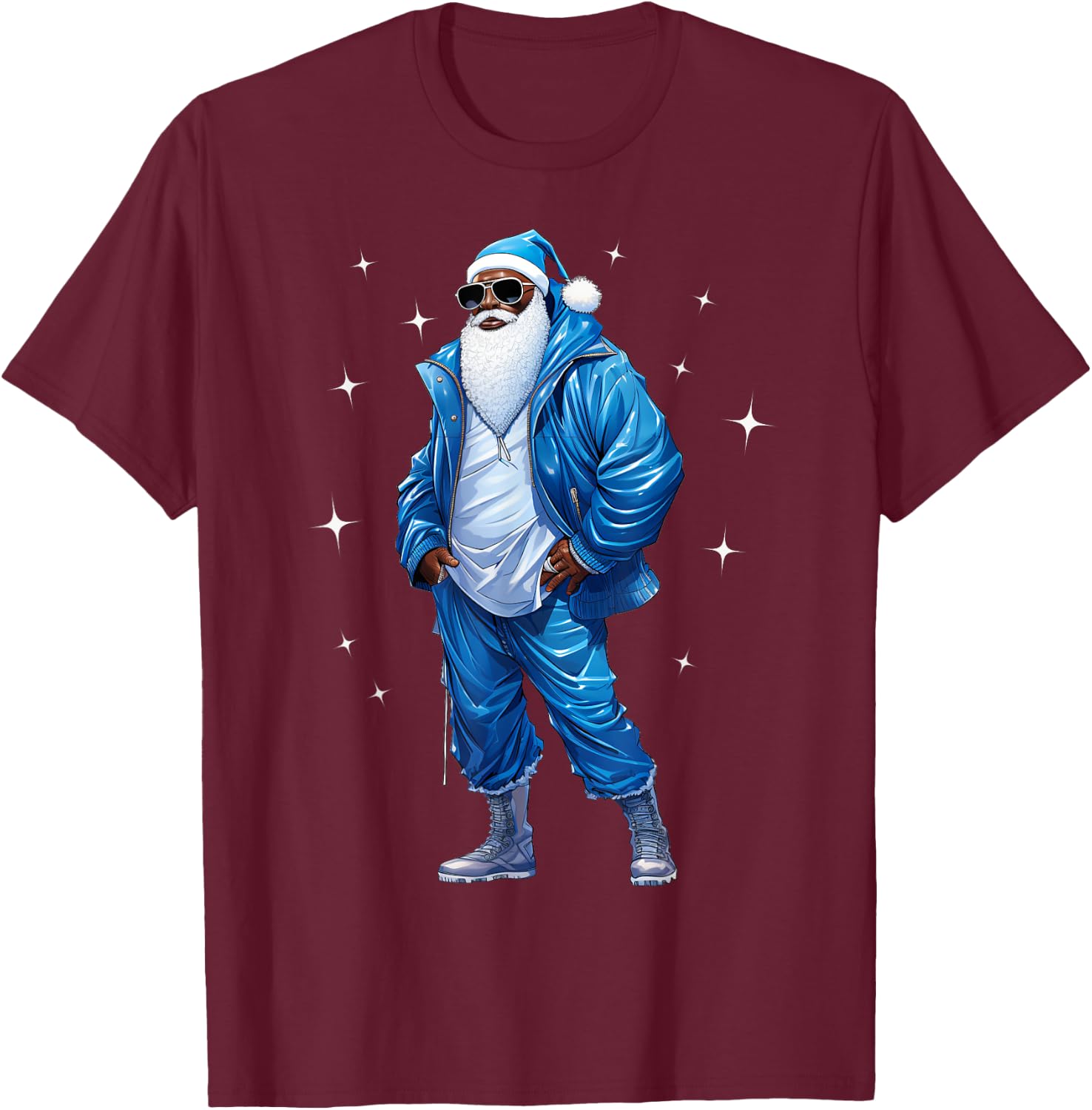 African American Santa Christmas Pajama Cool Black X-Mas T-Shirt - T-Shirt | Maroon