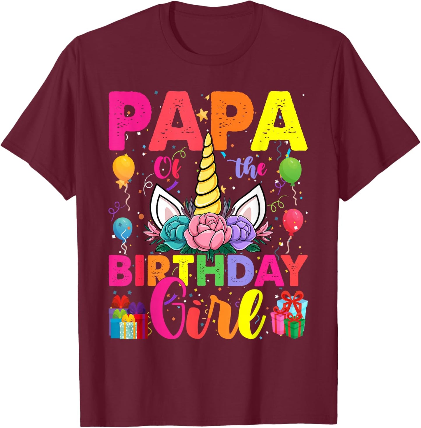 Papa Of The Birthday Girl Unicorn Girls Family Matching T-Shirt - T-Shirt | Maroon