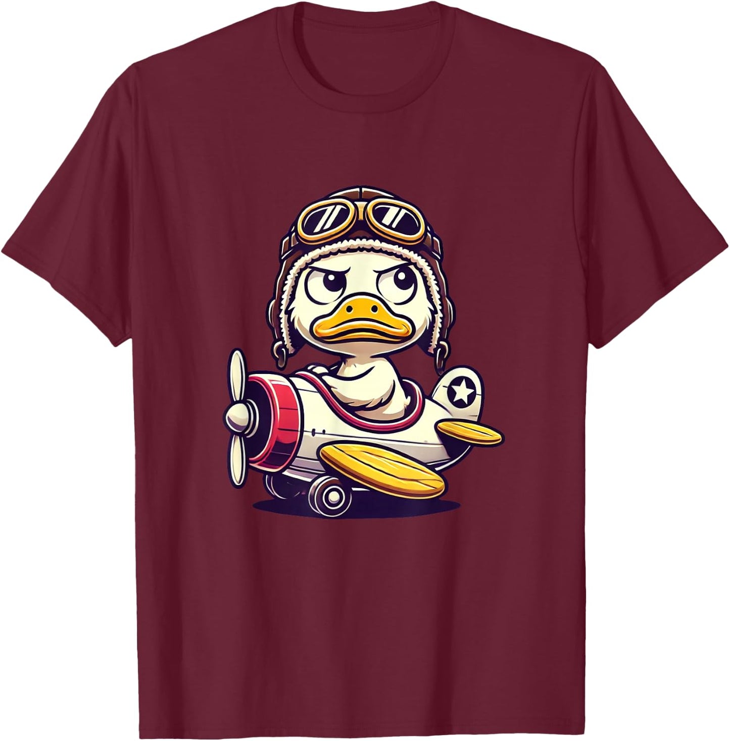 Funny Duck Pilot Cute Duck In Airplane Aviation Humor , Black, S T-Shirt - T-Shirt | Maroon