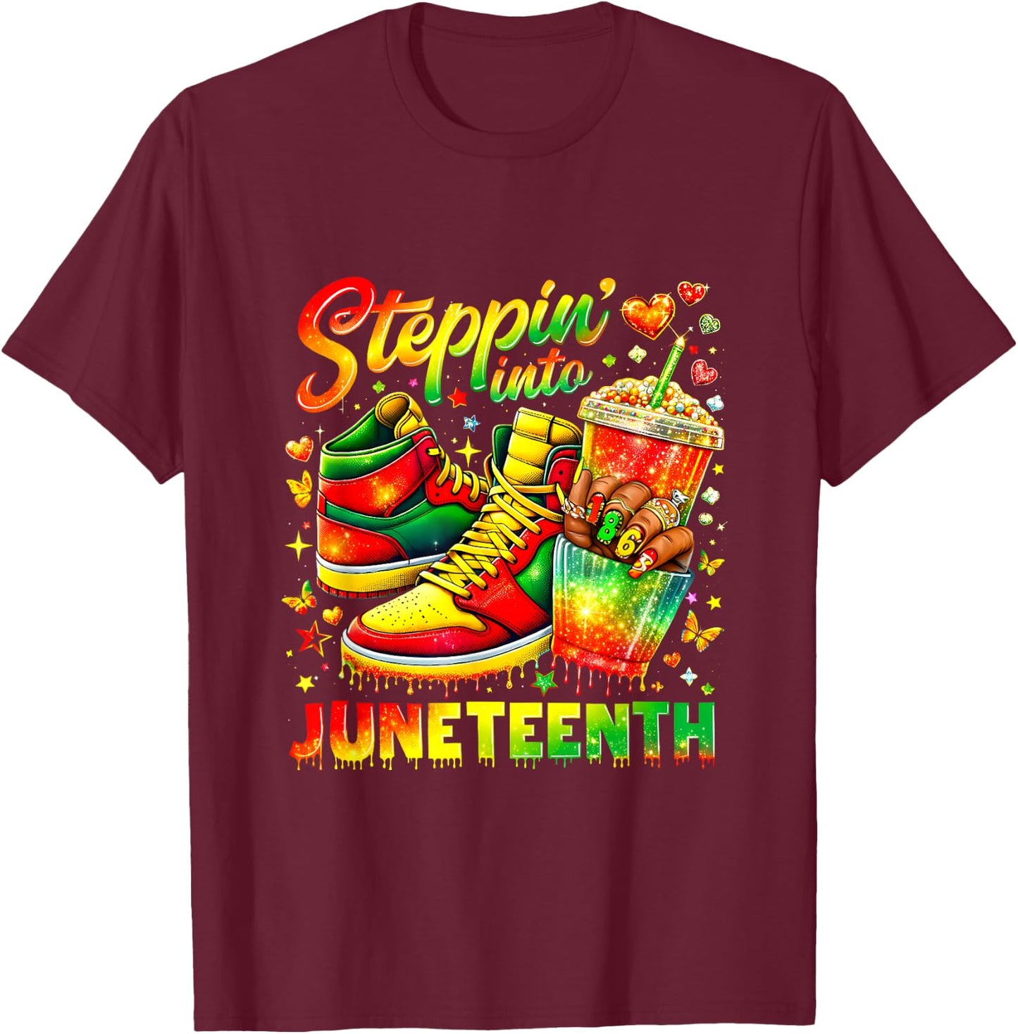 Juneteenth Steppin Into Freedom T-Shirt - T-Shirt | Maroon