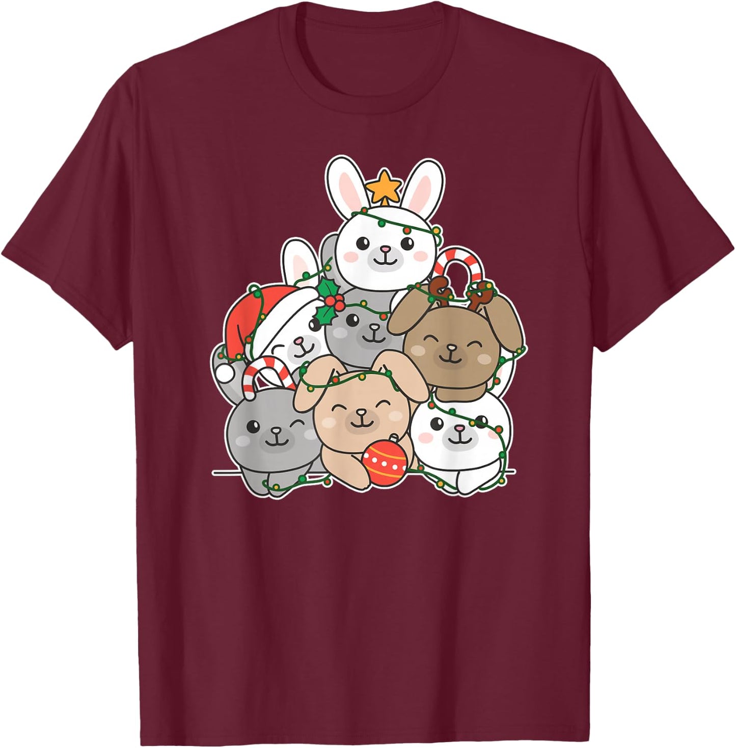 Bunny Christmas Tree Funny Animal Christmas T-Shirt - T-Shirt | Maroon