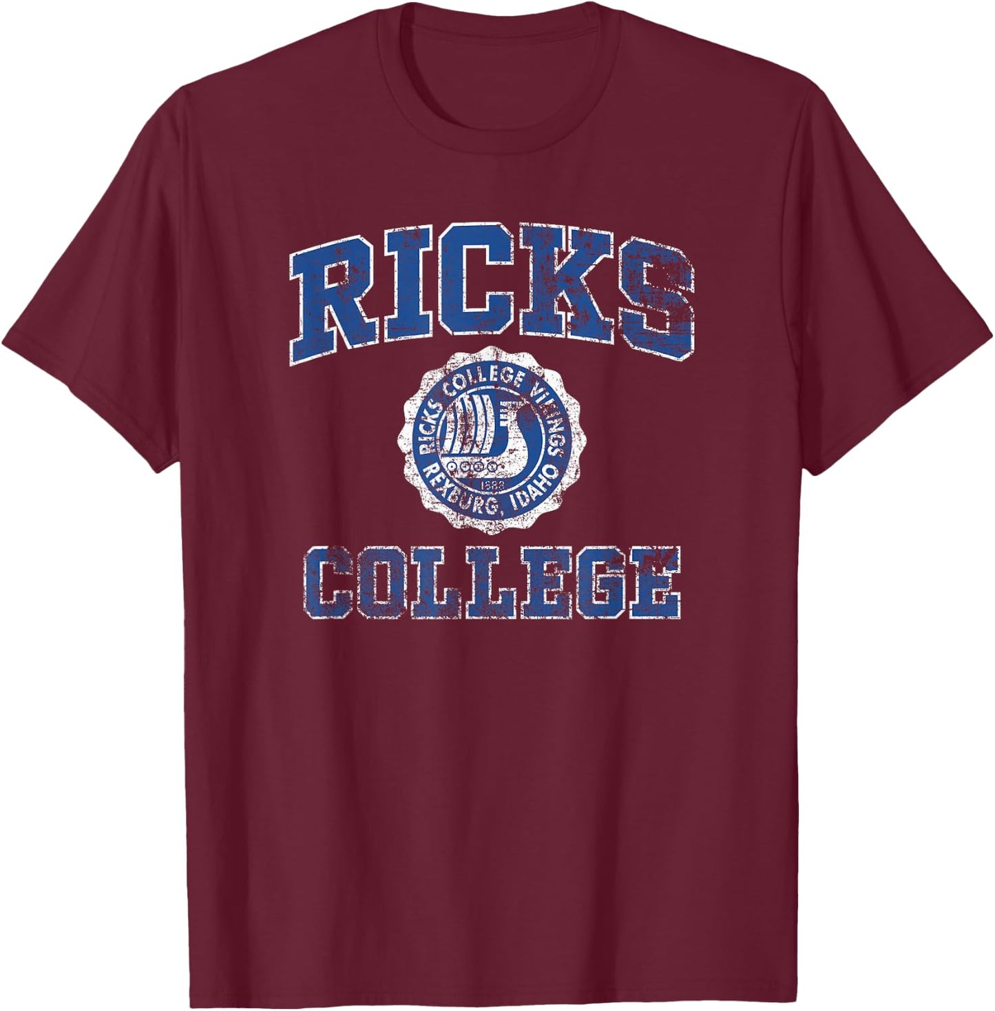Ricks College Seal Distressed , Small, Black T-Shirt - T-Shirt | Maroon