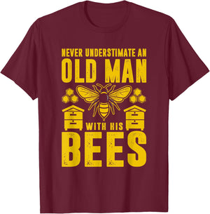 Never Underestimate An Old Man With His Bees Bee Lover T-Shirt - T-Shirt | Maroon