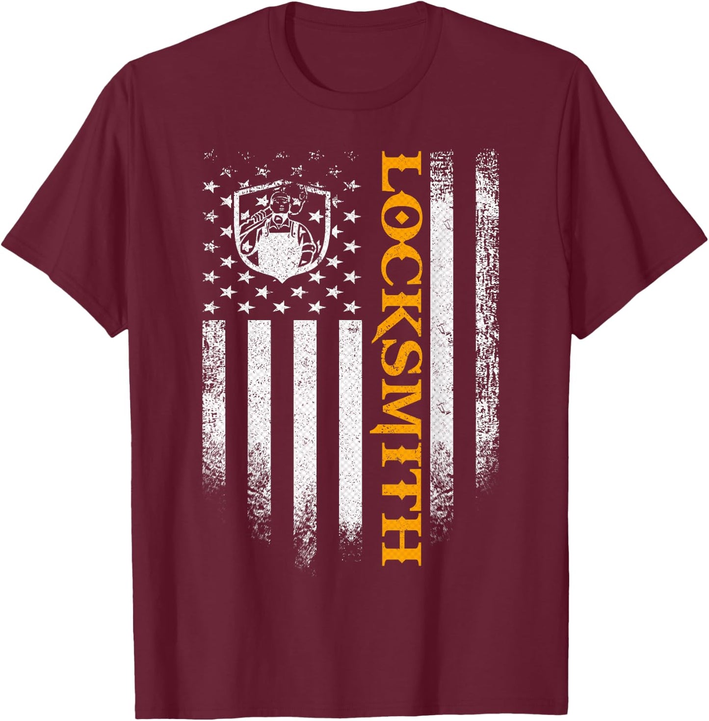 Vintage USA Locksmith American Flag Patriotic Funny Gift T-Shirt - T-Shirt | Maroon