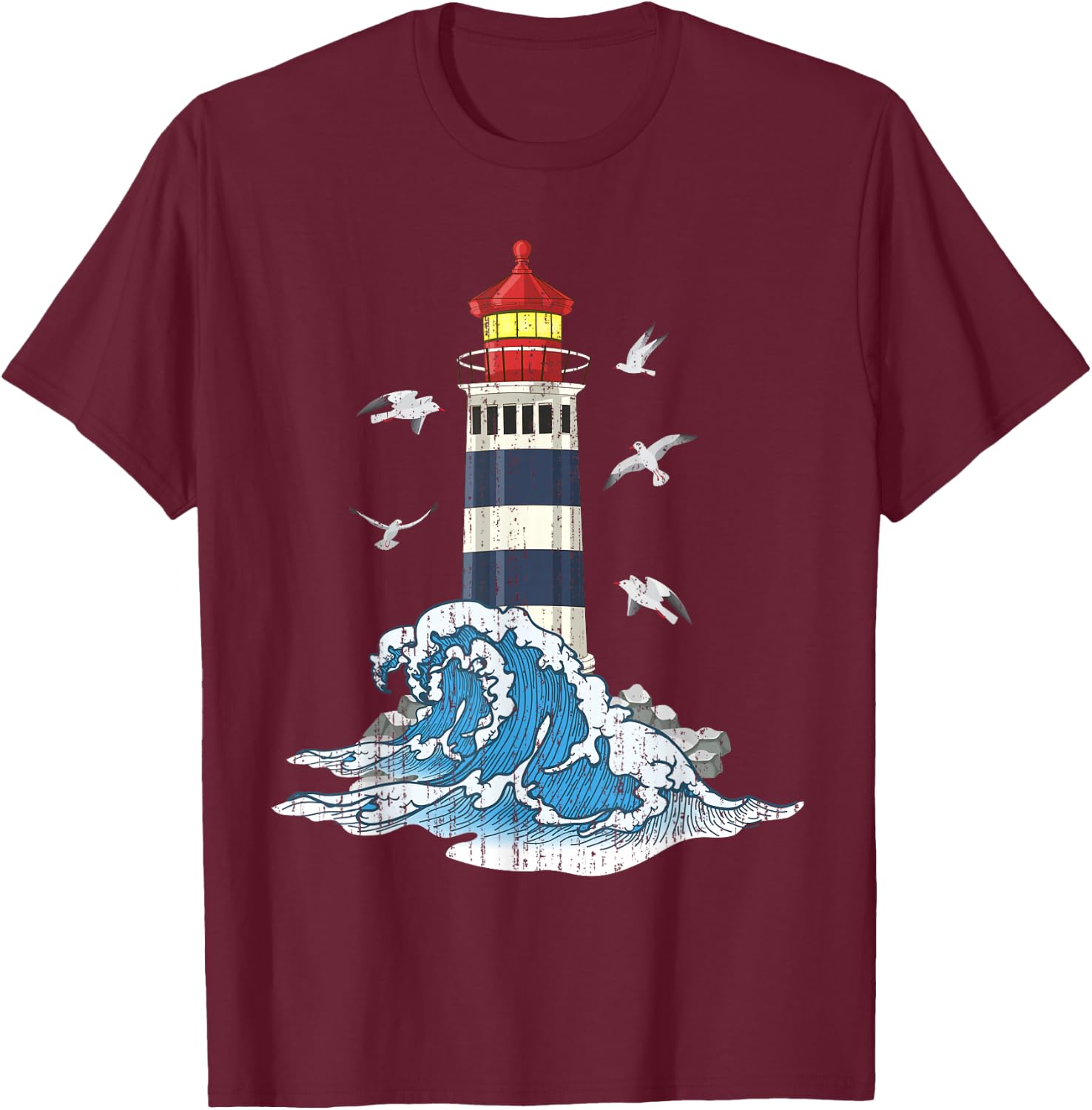 Ozean Möwen Meer Wellen Leuchtturm T-Shirt - T-Shirt | Maroon