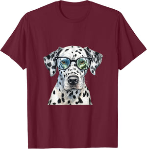 Dalmatian Watercolour Dog Wearing Glasses T-Shirt - T-Shirt | Maroon