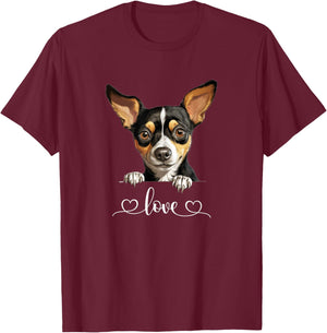Cute Dog Graphic Love Puppy Rat Terrier Dog T-Shirt - T-Shirt | Maroon