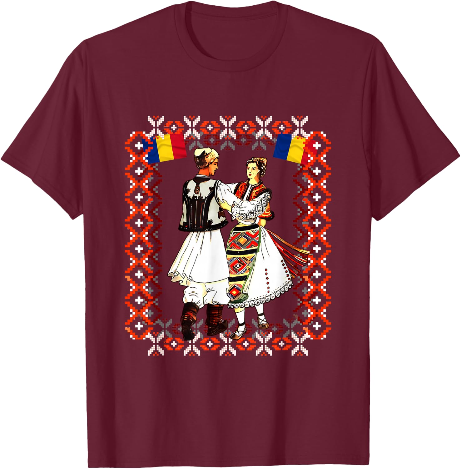 Romanian Folk Dancers T-Shirt - T-Shirt | Maroon